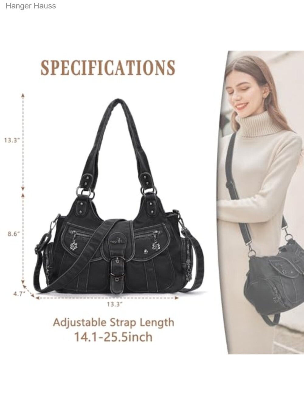 Vegan Leather Hobo Bag Women Shoulder Crossbody Tote Purse Handbag - Picture 3 of 6